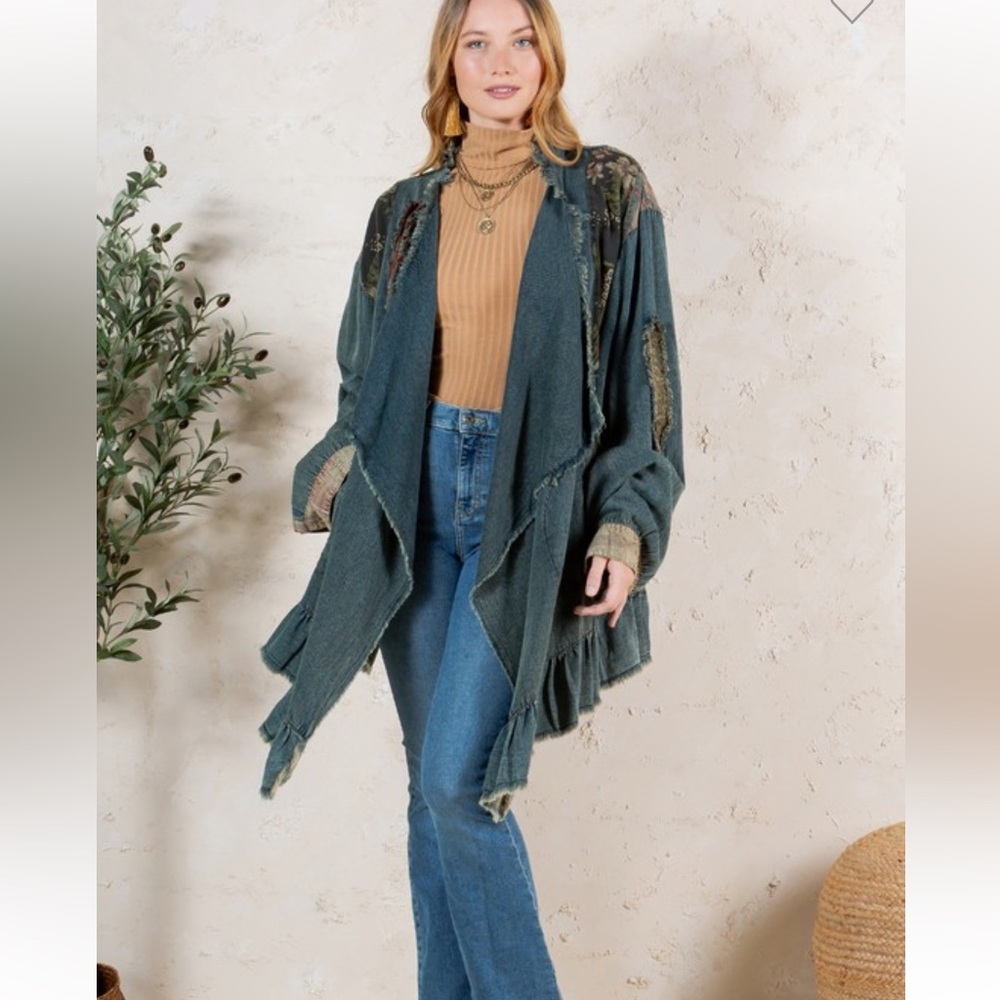 NWT YOUNG THREADS WESTERN BOHO PATCHED DENIM SHRUG - Picture 9 of 9